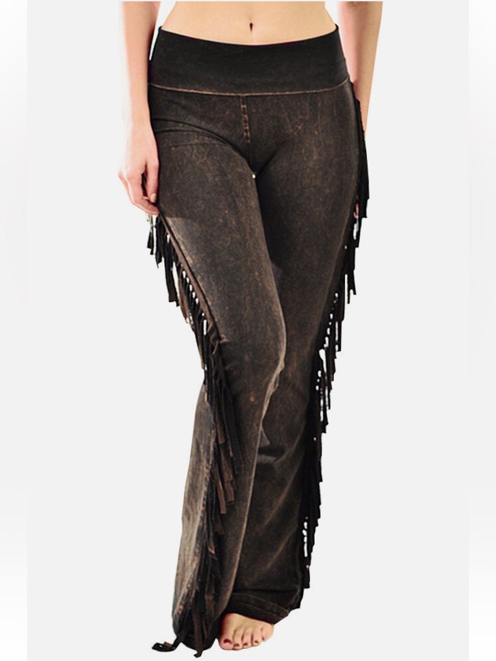 Women’s Brown Fringe Jeans - Stylish Boho Flare